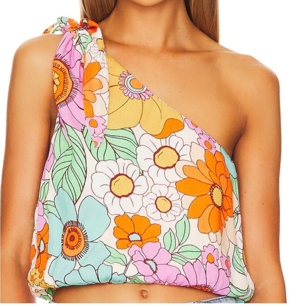 Show Me Your MuMu Multicolor Floral One-Shoulder Crop Top